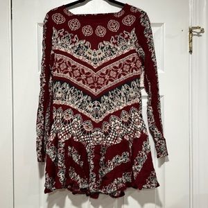NWT FREE PEOPLE SIZE small red/navy top retail $108 has 2 pockets dress/tunic